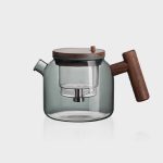 Théière moderne 700ml en verre et bois pour amateurs de thé