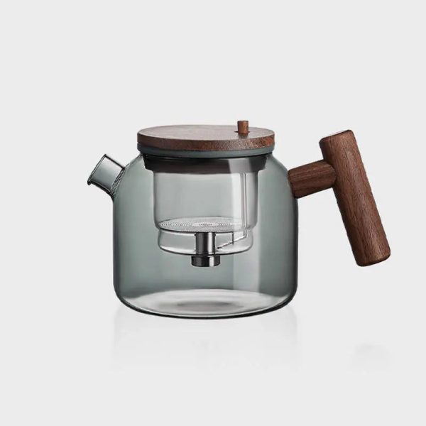 Théière moderne 700ml en verre et bois pour amateurs de thé