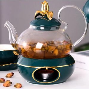 Théière en verre dorée 600ML, design élégant pour infuser le thé