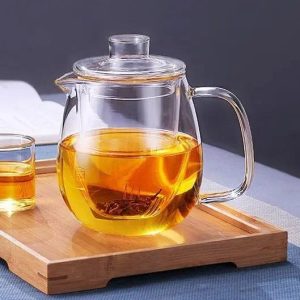 Théière en verre haute 600ML, design élégant pour infusion