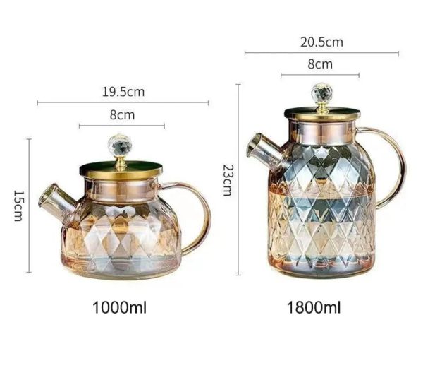 Théière moderne en verre, capacité de 1 à 1.8 litres