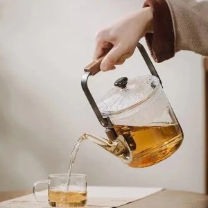 Théière design en verre transparent, capacité 1L