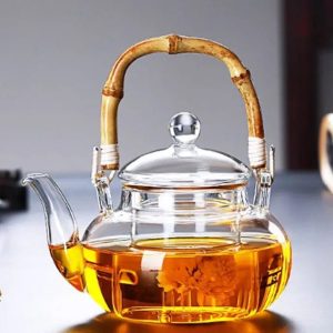 Théière en verre avec anse en bambou, capacité 600ML