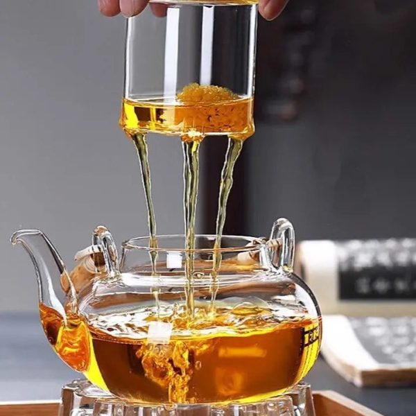 Théière en verre 600ML, design élégant avec anse bambou