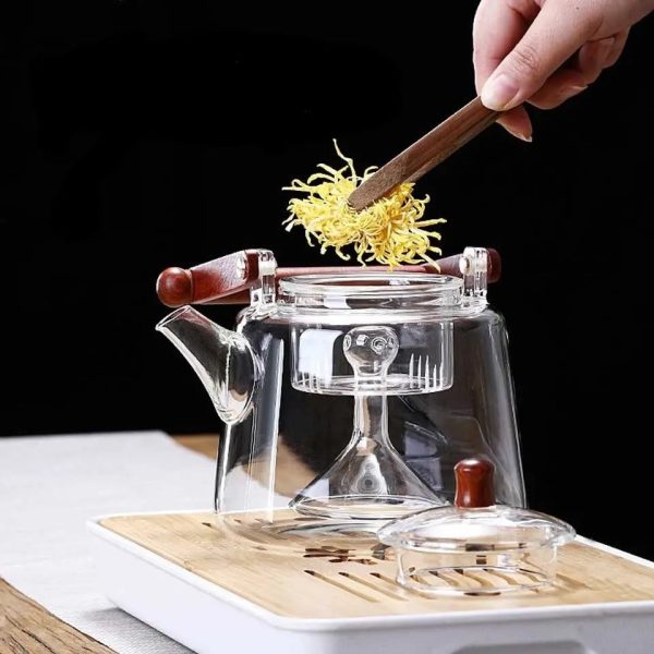 Théière en verre avec poignée carrée, style contemporain