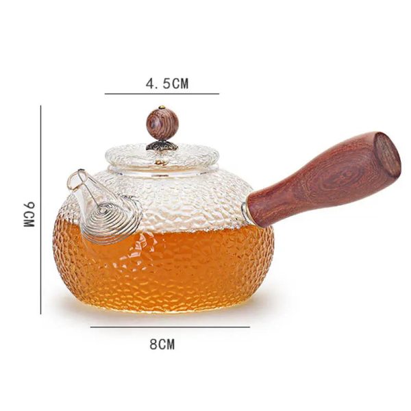 Théière en verre avec poignée en bois robuste