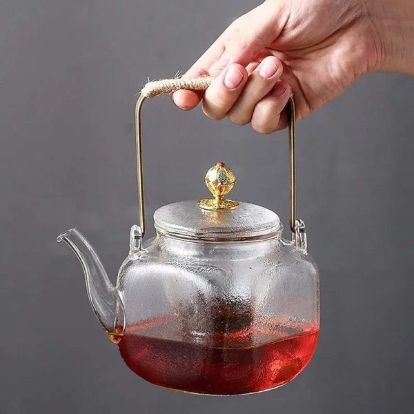 Théière design en cuivre et verre, capacité 700ML