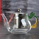 Théière en verre 350ML avec poignée verte et jaune