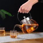 Théière moderne en verre, 800ml, anse noire
