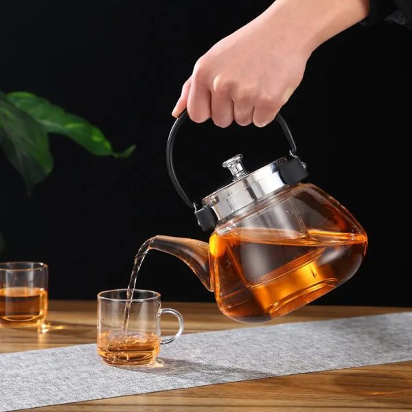 Théière moderne en verre, 800ml, anse noire