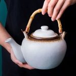 Théière en céramique blanche avec motif bambou, 500ML