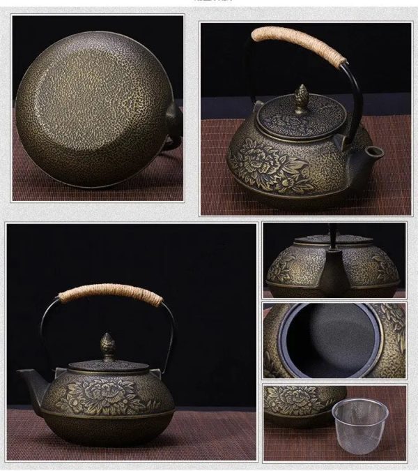 Théière en fonte avec motif de fleurs, 800ML, design japonais