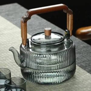 Théière Japonaise en Verre 1.2L avec Anse en Bois