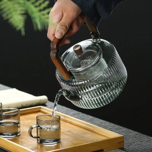 Théière en Verre Japonais avec Anse Carrée en Bois