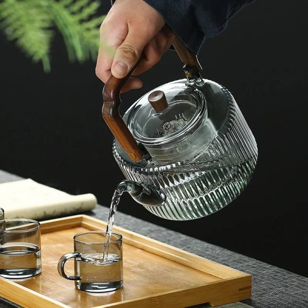 Théière en Verre Japonais avec Anse Carrée en Bois