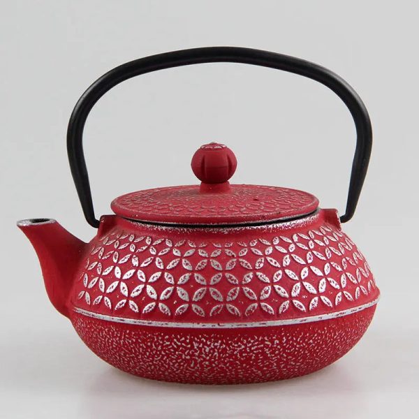 Théière en fonte rouge motifs cercles 600ml