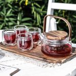 Service à thé Scandinave en Verre et Bois d'Acacia