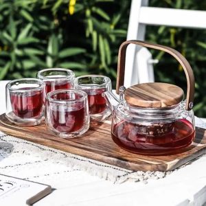 Service à thé Scandinave en Verre et Bois d'Acacia