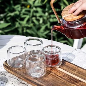 Ensemble de thé 600ML, verre et bois d'acacia