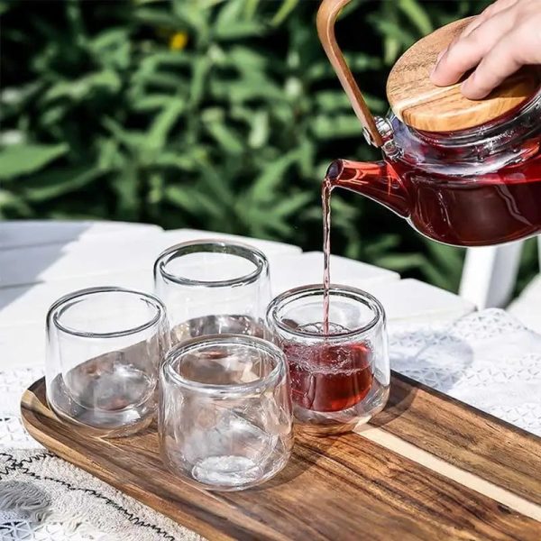 Ensemble de thé 600ML, verre et bois d'acacia