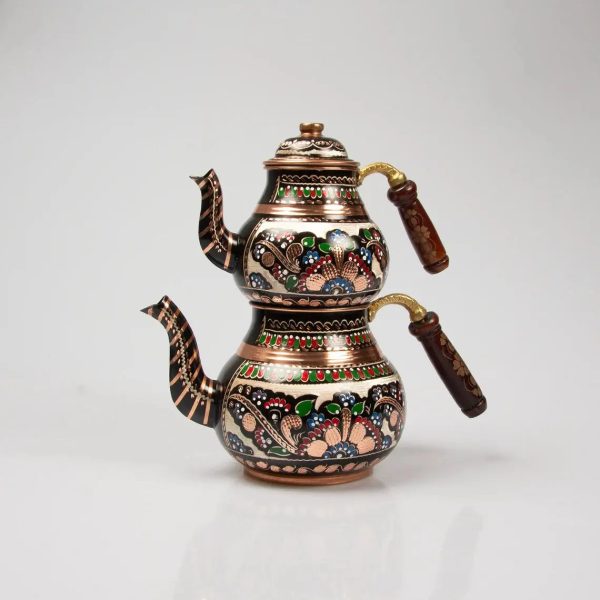 Théière Turque en Cuivre Coloré à Double Étage